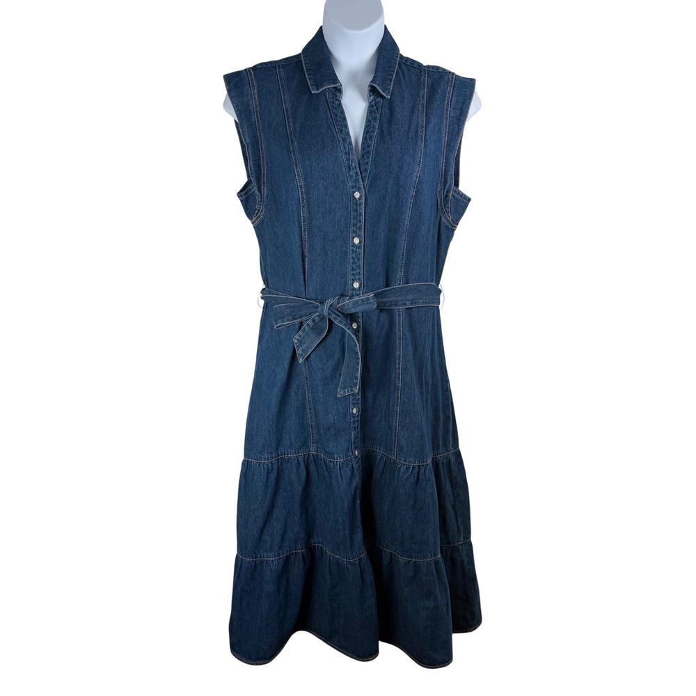 Draper James RSVP Denim Midi Dress XL Blue Tiered Collared Country Cottage